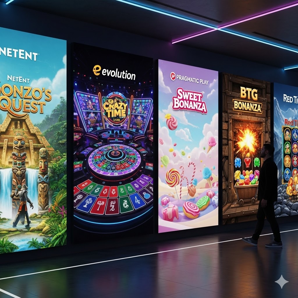 Bilinçli bir casino oyuncusu, en iyi casino sağlayıcıları ve bu stüdyoların imza oyun stillerini, modern bir dijital galeride inceliyor ve seçim yapıyor.