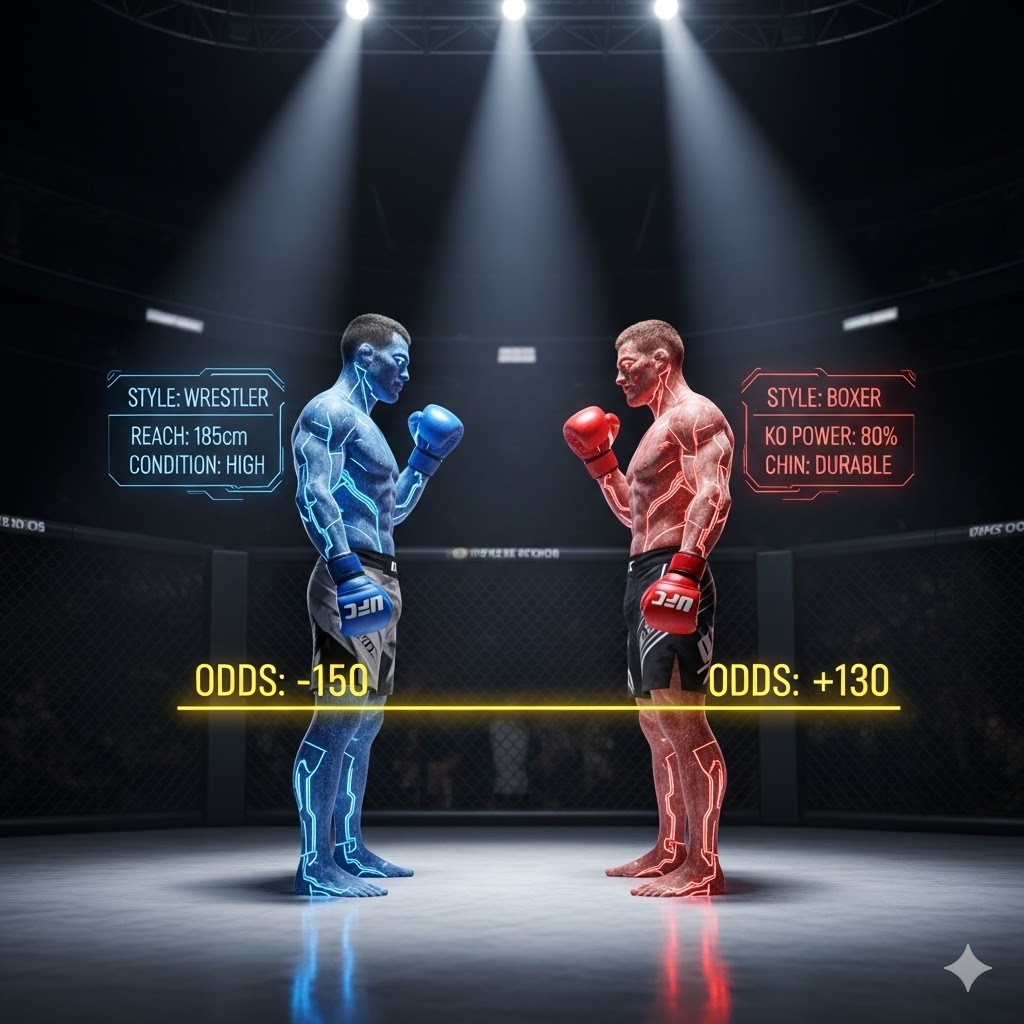 Uzman bir analistin, UFC bahisleri nasıl yapılır sorusunun cevabı olarak, bir dövüş öncesi iki rakibin stillerini ve istatistiksel verilerini karşılaştırdığı an.